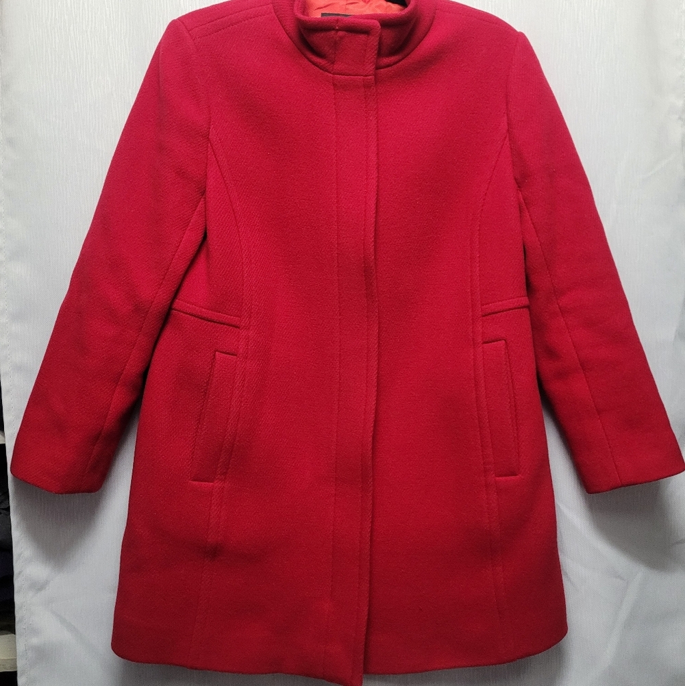 Talbots Wool Coat Red Zipper Mock Collar Women's 12P